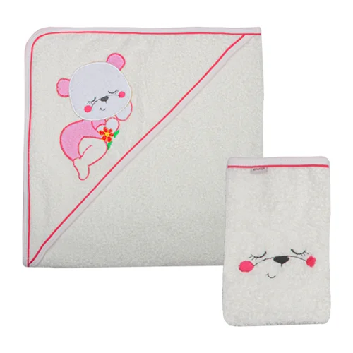 حوله دو تکه خرس سفید صورتی