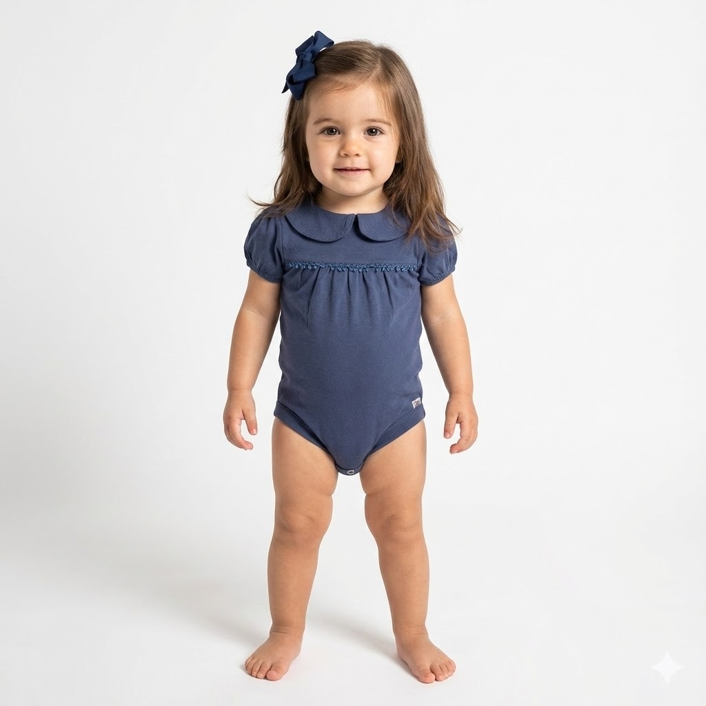 بادی یقه ب ب آستین کوتاه گیپوردار سرمه ای