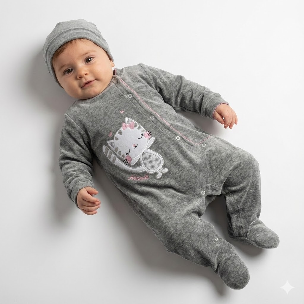 سرهمی جورابدار مخمل گربه طوسی