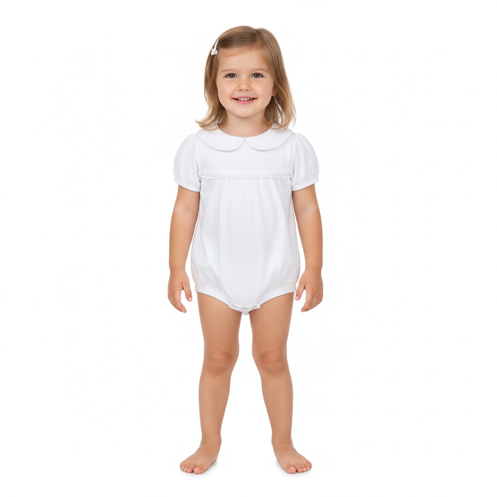 بادی یقه ب ب آستین کوتاه گیپوردار  سفید