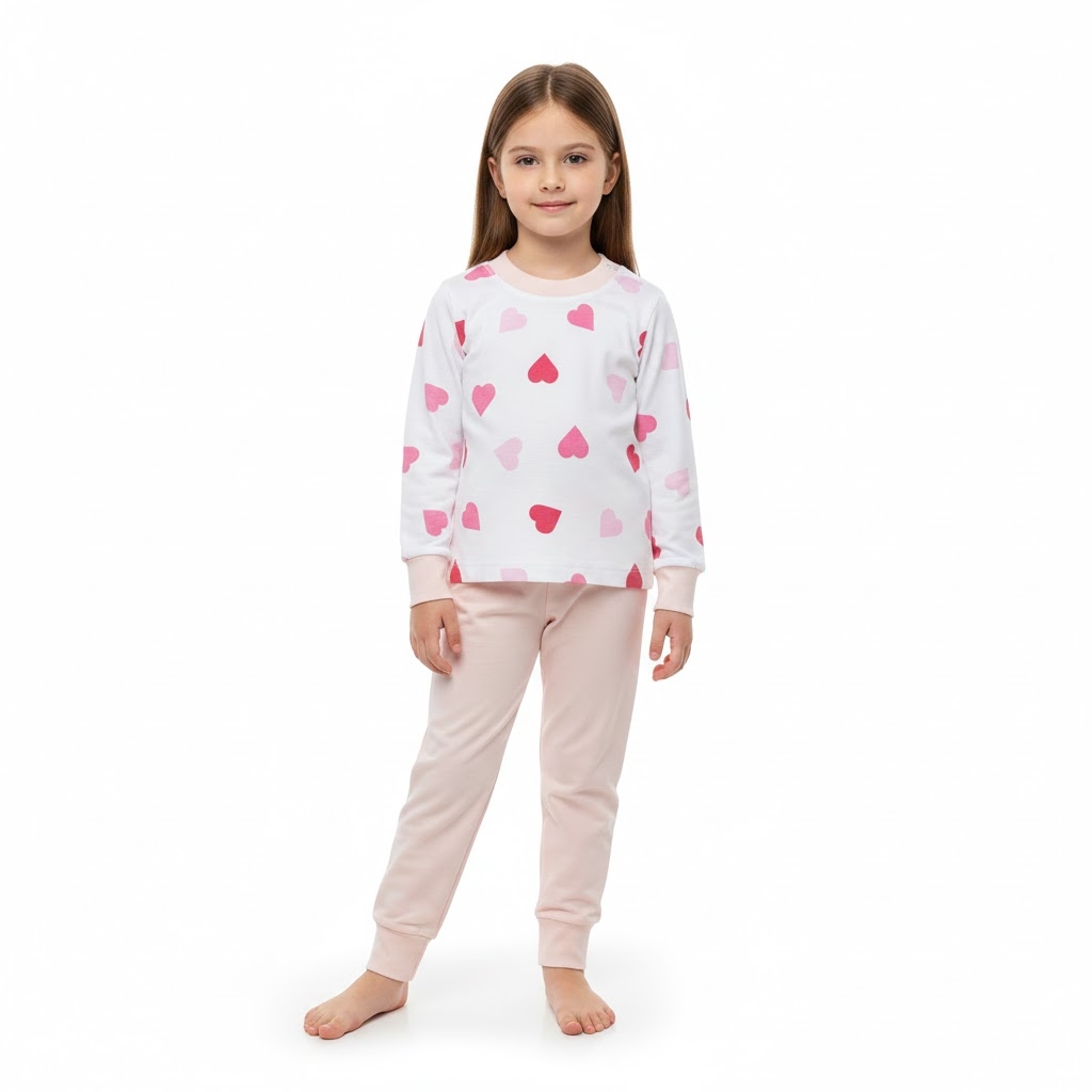 بلوز و شلوار تمام چاپ قلب صورتی