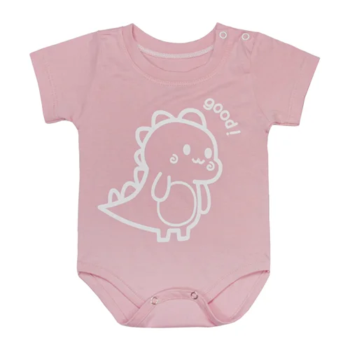 بادی آستین کوتاه دایناسور صورتی