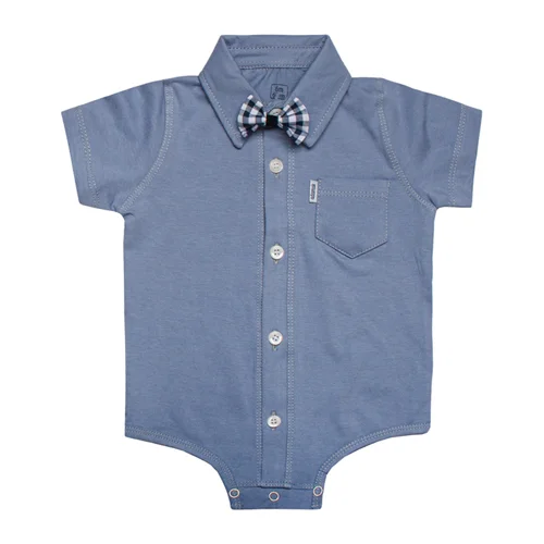 بادی يقه مردانه آستین کوتاه پاپیون دار آبی