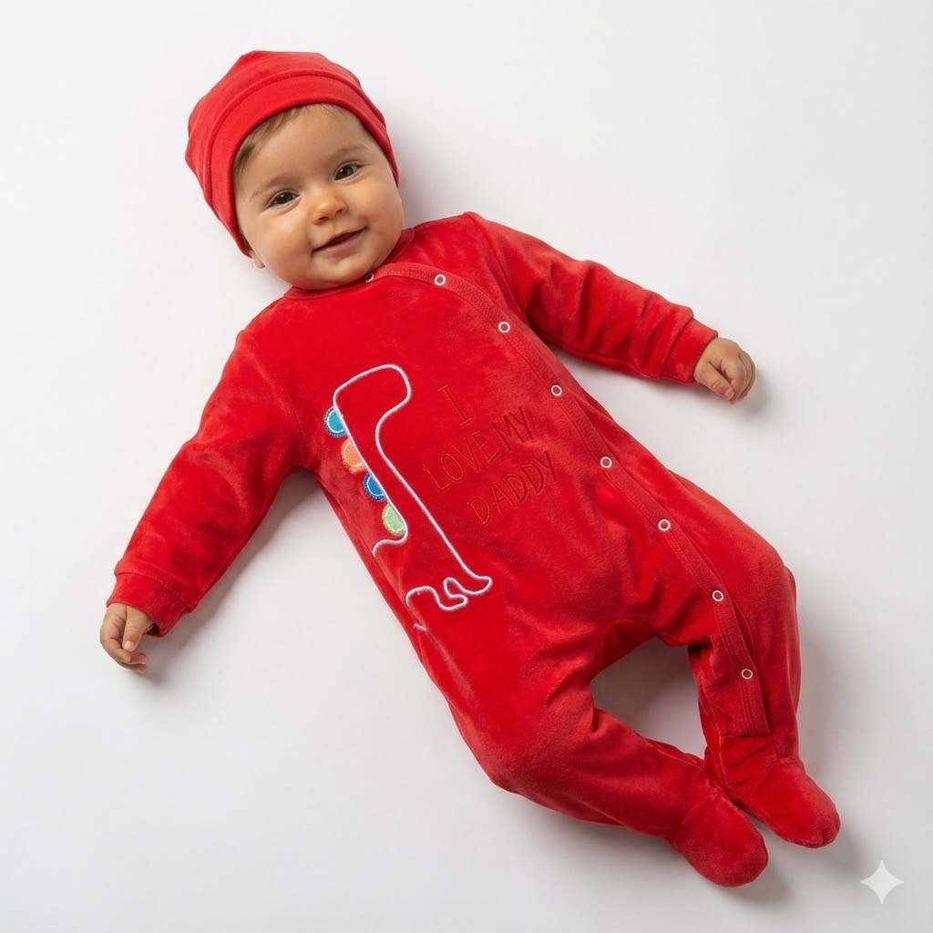 سرهمی جورابدار مخمل دایناسور قرمز