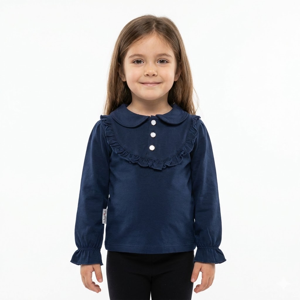 بلوز یقه ب ب چين دار سرمه ای