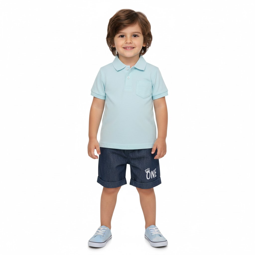 بلوز و شورت جیب دار ONE فیروزه ای