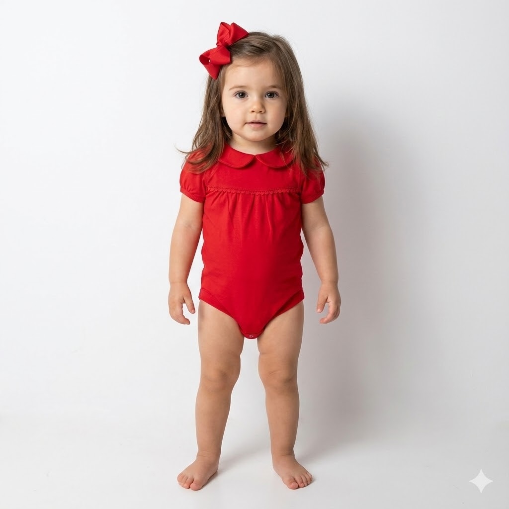 بادی یقه ب ب آستین کوتاه گیپوردار قرمز