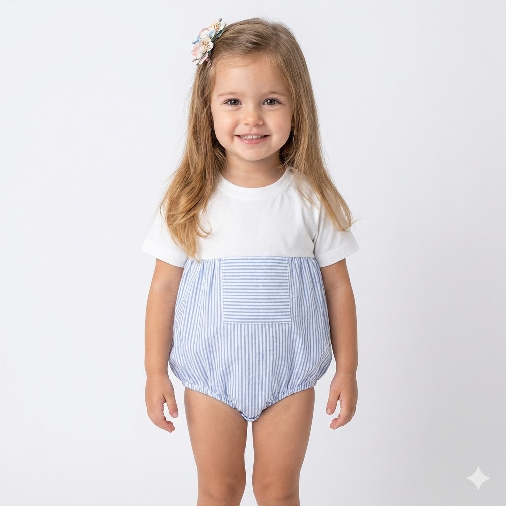 بادی آستین کوتاه راه راه نساجی آبی