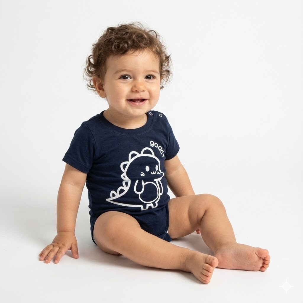 بادی آستین کوتاه دایناسور سرمه ای