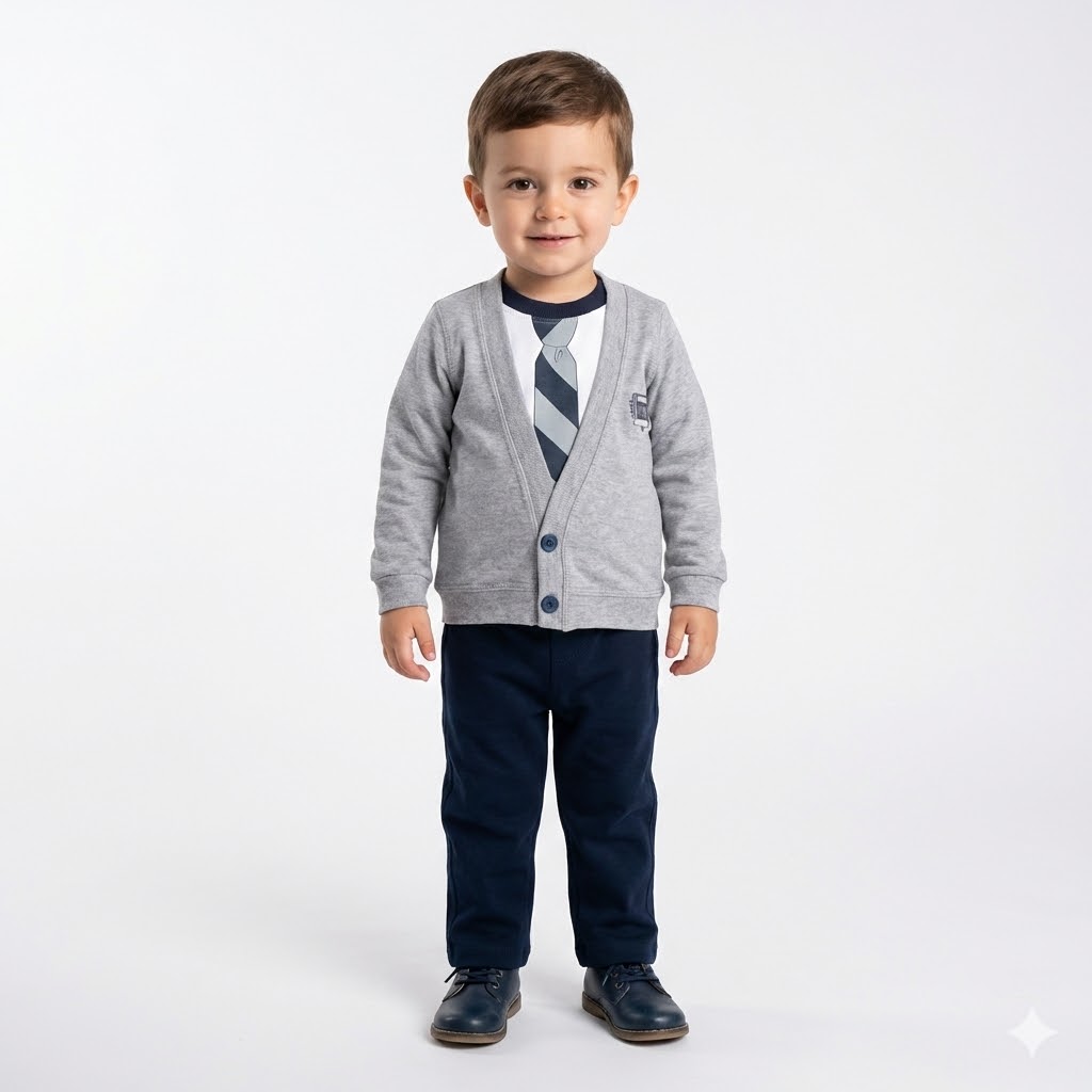 ست سه تکه ژاکت شلوار و بلوز کروات سرمه ای